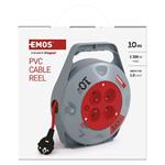 Emos P19410N, predlžovací kábel na bubne, 10 m, 4 zásuvky, červený, PVC, 230 V, 1 mm2