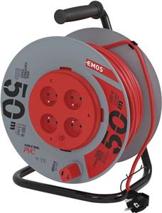 Emos P19450P, predlžovací kábel na bubne 50m, 4 zásuvky, PVC, červený, 1,5 mm2
