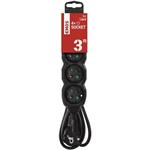 Emos PC0413R, predlžovací kábel 3m, 4 zásuvky, PVC, čierny, 1,5 mm2