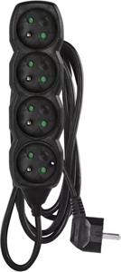 Emos PC0413R, predlžovací kábel 3m, 4 zásuvky, PVC, čierny, 1,5 mm2