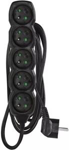 Emos PC0513R, predlžovací kábel 3m, 5 zásuviek, PVC, čierny, 1,5 mm2