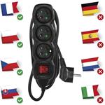 Emos PC1311, predlžovací kábel 230V 3x zásuvka 1,5m s vypínačom čierny