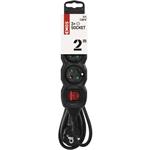 Emos PC1312, predlžovací kábel 2 m, 3 zásuvky, s vypínačom, čierny, PVC, 1 mm2