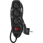 Emos PC1312, predlžovací kábel 2 m, 3 zásuvky, s vypínačom, čierny, PVC, 1 mm2