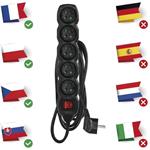 Emos PC1512, predlžovací kábel 2m, 5 zásuviek, s vypínačom, PVC, čierny