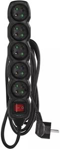 Emos PC1513R, predlžovací kábel 3m, 5 zásuviek, s vypínačom, PVC, čierny, 1,5 mm2 