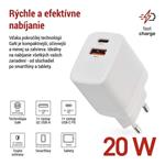 Emos V02G20, univerzálny USB-A a USB-C adaptér GaN do siete PD 20 W max.