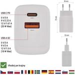 Emos V02G20, univerzálny USB-A a USB-C adaptér GaN do siete PD 20 W max.
