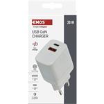 Emos V02G20, univerzálny USB-A a USB-C adaptér GaN do siete PD 20 W max.