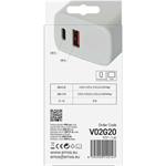Emos V02G20, univerzálny USB-A a USB-C adaptér GaN do siete PD 20 W max.