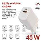 Emos V04G45, univerzálny USB adaptér GaN do siete PD 45 W max.