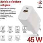 Emos V04G45, univerzálny USB adaptér GaN do siete PD 45 W max.