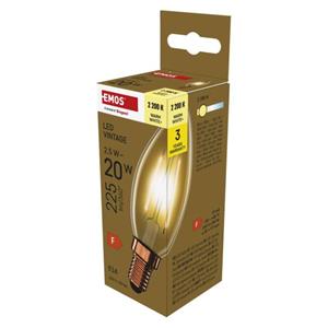 Emos Z53012, LED žiarovka Vintage sviečka, E14, 2,5 W (20 W), 225 lm, teplá biela