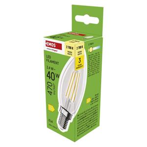 Emos ZF3D22, LED žiarovka Filament sviečka, E14, 3,4 W (40 W), 470 lm, teplá biela