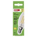 Emos ZF3D42, LED žiarovka Filament sviečka, E14, 5,9 W (60 W), 806 lm, teplá biela