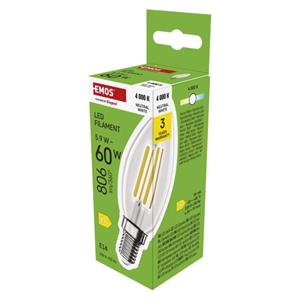 Emos ZF3D43, LED žiarovka Filament sviečka, E14, 5,9 W (60 W), 806 lm, neutrálna biela