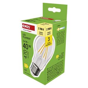 Emos ZF5D22, LED žiarovka Filament A60, E27, 3,4 W (40 W), 470 lm, teplá biela