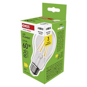 Emos ZF5D43, LED žiarovka Filament A60, E27, 5,9 W (60 W), 806 lm, neutrálna biela