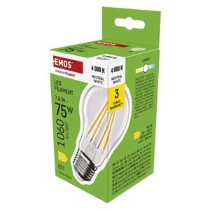 Emos ZF5D53, LED žiarovka Filament A60, E27, 7,8 W (75 W), 1060 lm, neutrálna biela