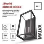 Emos ZGH010P, záhradné nástenné svietidlo MALVA, 13 x 12 x 25 cm, 1 x E27, 15 W