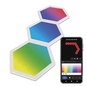 Emos ZIW223R GoSmart, LED svietidlo Hexagon, 3 časti, 5,4 W, RGB, stmievateľné, WiFi