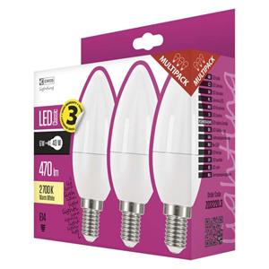 Emos ZQ3220.3, LED žiarovka Classic candle 6W E14 teplá biela 3ks