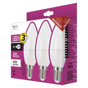 Emos ZQ3221.3, LED žiarovka Classic candle 6W E14 neutralna biela 3ks