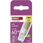 Emos ZQ9C42, LED žiarovka Classic JC, G9, 4,9 W (60 W), 806 lm, teplá biela