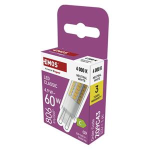 Emos ZQ9C43, LED žiarovka Classic JC, G9, 4,9 W (60W), 806 lm, neutrálna biela