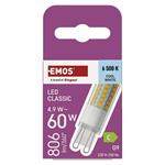 Emos ZQ9C44, LED žiarovka Classic JC, G9, 4,9 W (60 W), 806 lm, studená biela