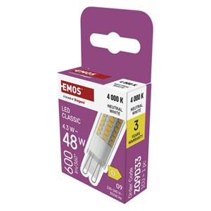 Emos ZQ9D33, LED žiarovka Classic JC, G9, 4,3 W (48 W), 600 lm, neutrálna biela