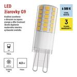 Emos ZQ9D34, LED žiarovka Classic JC, G9, 4,3 W (48 W), 600 lm, studená biela