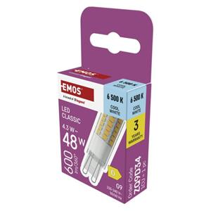 Emos ZQ9D34, LED žiarovka Classic JC, G9, 4,3 W (48 W), 600 lm, studená biela