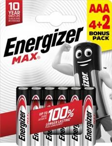 Energizer Max AAA alkalické batérie 6ks (4+2) 