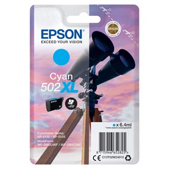 Epson originál ink C13T02W24010, 502XL, T02W240, cyan, 470str., 6.4ml, Epson XP-5100, XP-5105, WF-2880dwf, WF2865dwf