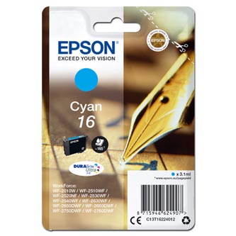 Epson originál ink C13T16224012, T162240, cyan, 3.1ml, Epson WorkForce WF-2540WF, WF-2530WF, WF-2520NF, WF-2010