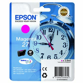 Epson originál ink C13T27034010, 27, magenta, 3,6ml, Epson WF-3620, 3640, 7110, 7610, 7620