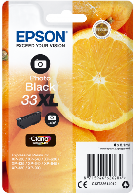 Epson originál ink C13T33614012, T33XL 33XL, photo black, 8,1ml, Epson Expression Home a Premium XP-530,630,635,830