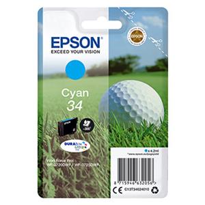 Epson originál ink C13T34624020, T346240, cyan, s ochranou, 4.2ml, Epson WF-3720DWF, 3725DWF