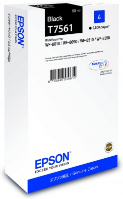 Epson originál ink C13T756140, T7561, L, black, 2500str., 50ml, 1ks, Epson WorkForce Pro WF-8590DWF