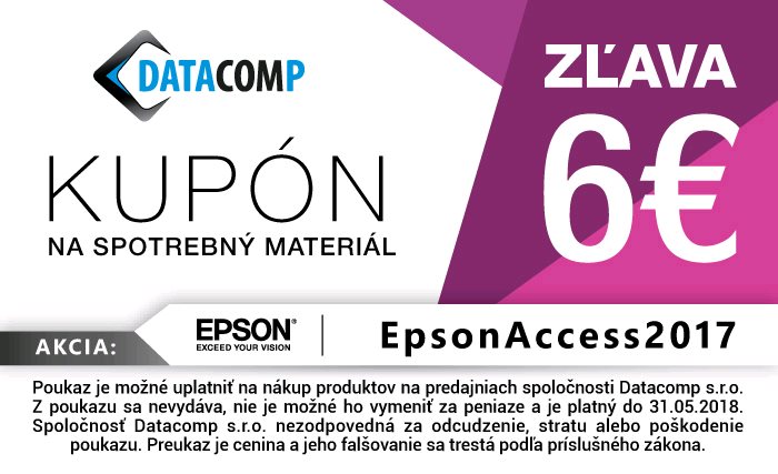 Epson zľavový kupón 6€ na spotrebný materiál (Fotopapier,Tonery)