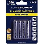 Esperanza alkalická AAA batéria, 4 ks blister