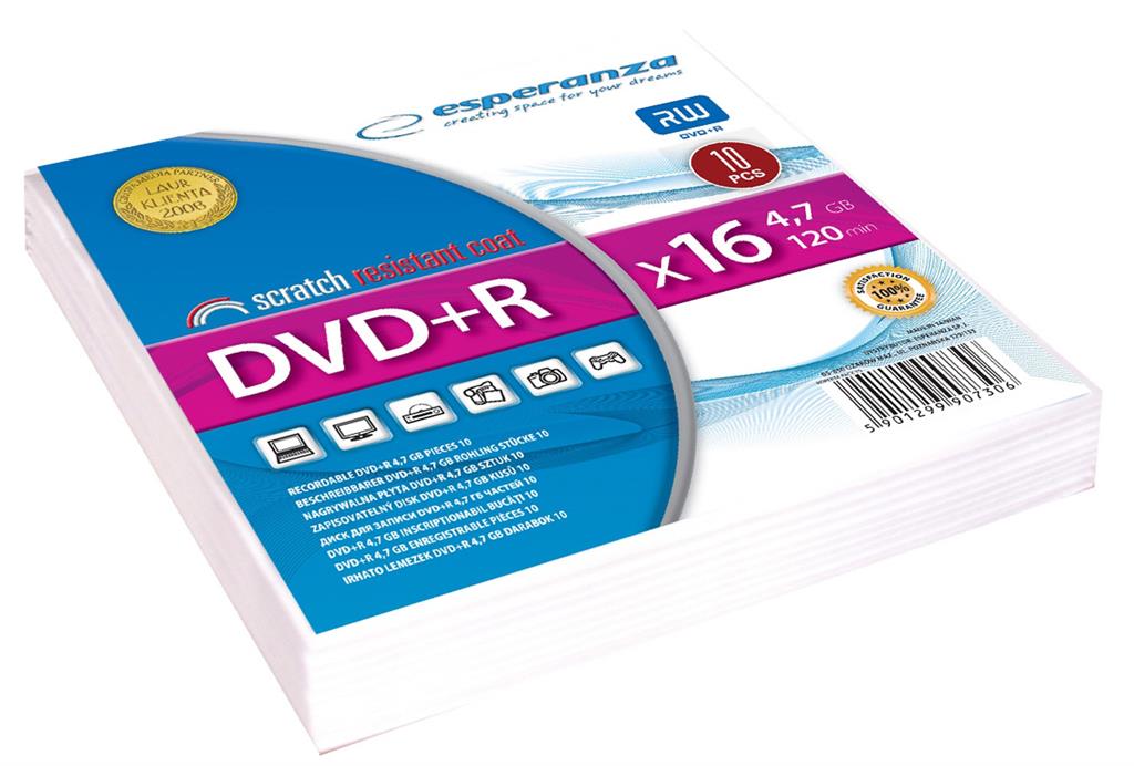 Esperanza DVD+R, obálka, 4.7GB, rýchlosť 16x, cena za 1 ks