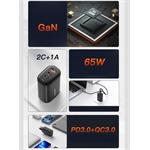 Essager nabíjačka, 65W, GaN, 2xUSB-C + USB-A