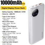 Essager powerbanka s digitálnym displejom a integrovaným káblom, 10000mAh, 22,5W, biela