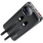 Essager powerbanka s digitálnym displejom a integrovaným káblom, 20000mAh, 22,5W, čierna