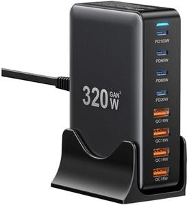 Essager stolová nabíjačka, 320W, GaN, 4xUSB-C + 4xUSB-A