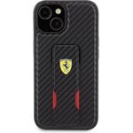 Ferrari Carbon Grip Stand kryt pre iPhone 15, čierny