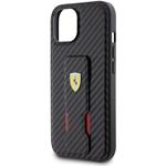 Ferrari Carbon Grip Stand kryt pre iPhone 15, čierny