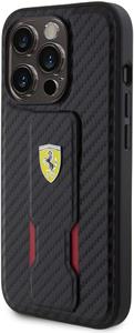 Ferrari Carbon Grip Stand kryt pre iPhone 15 Pro, čierny